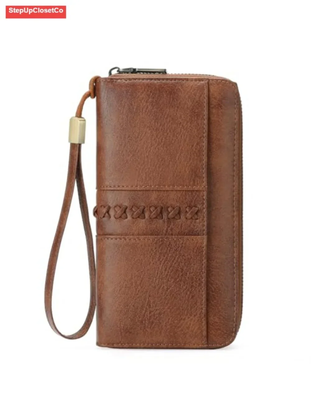 Vegan Leather Zip Around RFID Blocking Wristlet Wallet for Women
